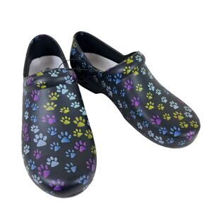 JEFFRICO NWOT Pawprint Black Lightweight Foam Comfort Slip On Clogs Size 9